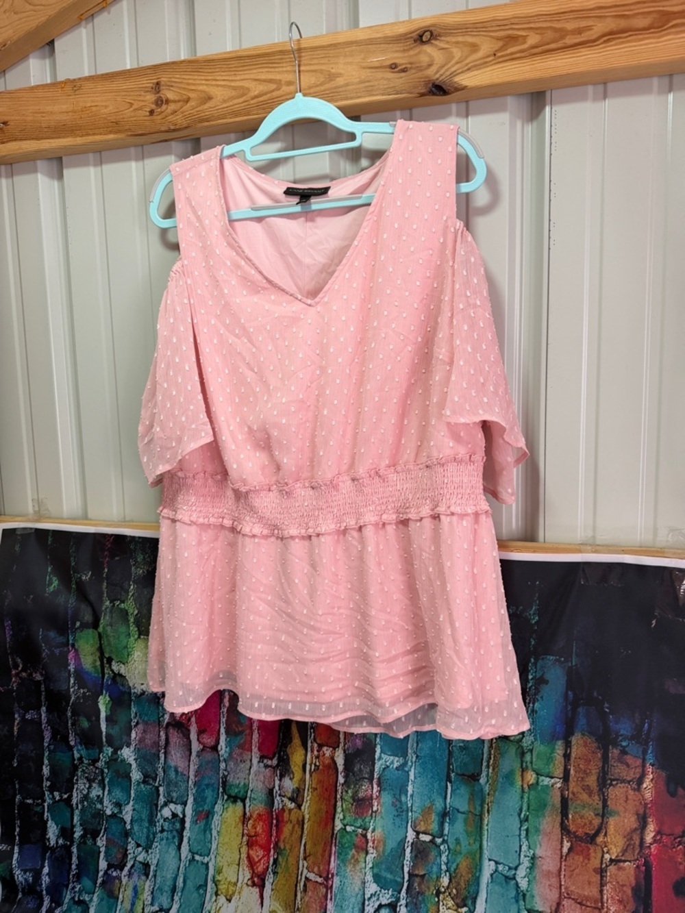 Lane Bryant Pink Cold-Shoulder Smocked-Waist Blouse plus size 20